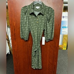 Calvin Klein All Over Logo STRETCH Belted Shirt Dress (Size 8) NWT MSRP $119